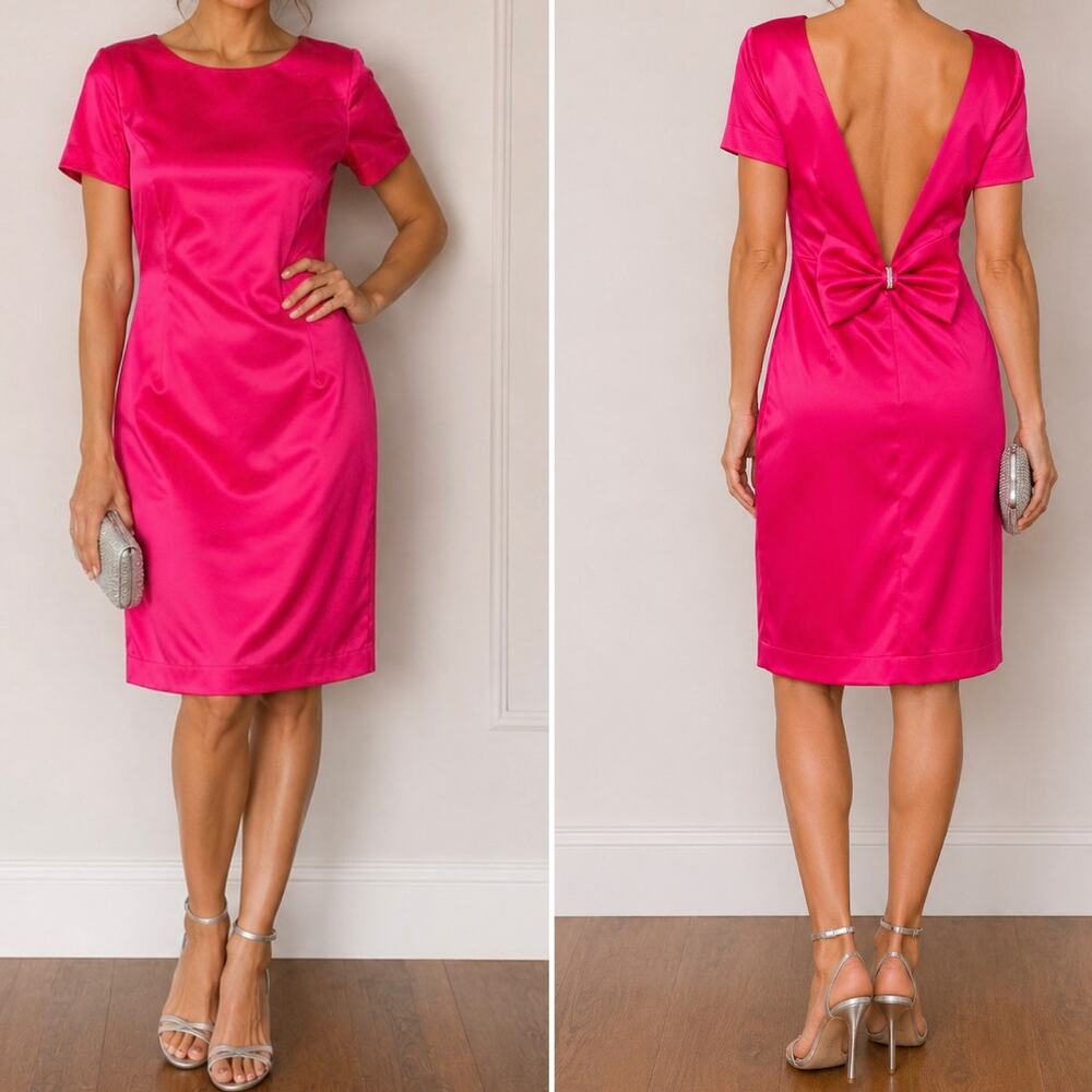 Vintage Chadwicks Late Edition Ltd. 1980s VTG Hot Pink Satin Bow Cocktail Dress